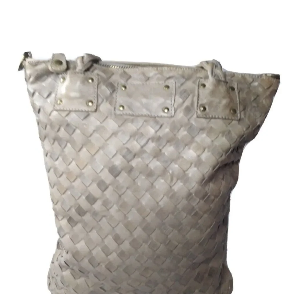 LANGELLOTTI Woven Leather Tote Bag Large Italian Leather Handbag Retail $375
